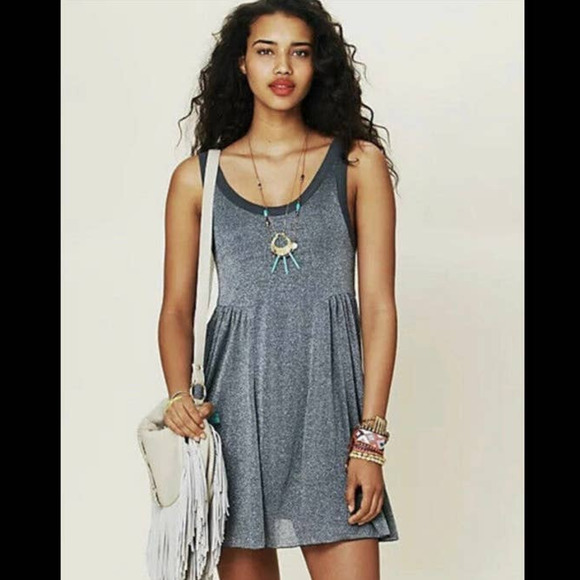 Free People Beach Dress Cruise Town Metallic Silver Summer Scoop Neck Small - Picture 1 of 8